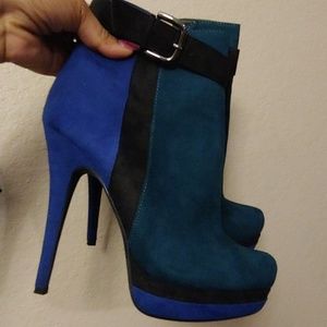 Suede Colorblock Stiletto Booties
